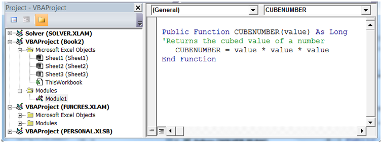VBA code for Cube Number Function
