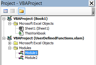 Excel Project Window showing Add-In